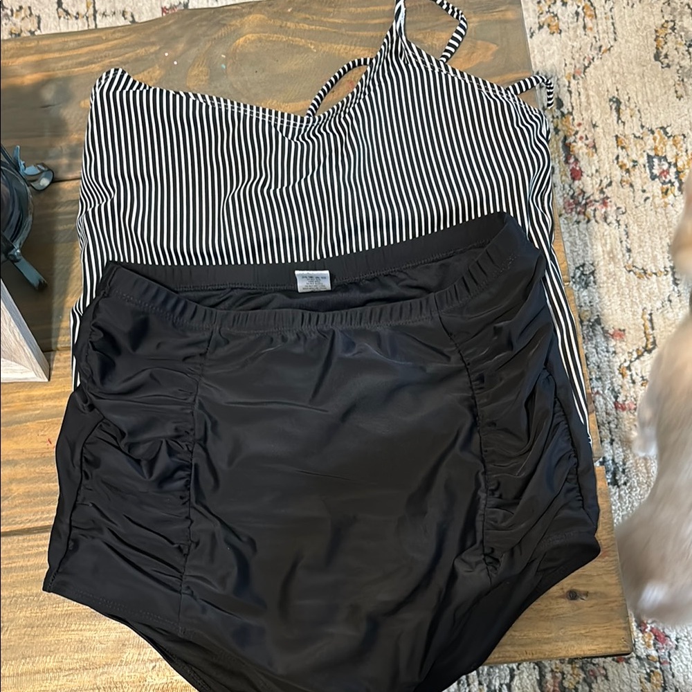 Black and White Striped Swimsuit